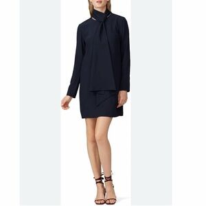 Tibi Savanna Crepe Gibson Tie Dress Midnight Navy size 0